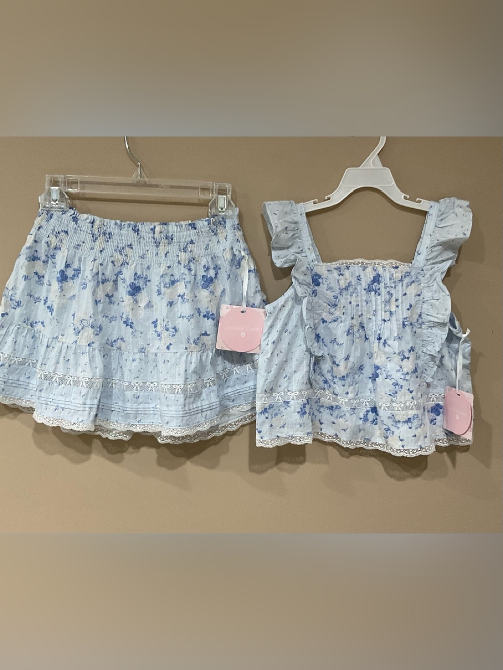 🍏 NWT LoveShackFancy Girl’s Adorned Lined 2 Pieces Blue Set, Size 12